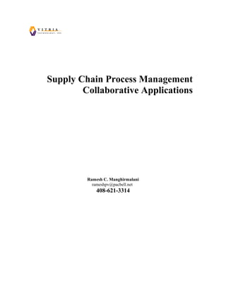 Supply Chain Process Management
Collaborative Applications
Ramesh C. Manghirmalani
rameshpv@pacbell.net
408-621-3314
T E C H N O L O G Y , I N C .
V I T R I A
 