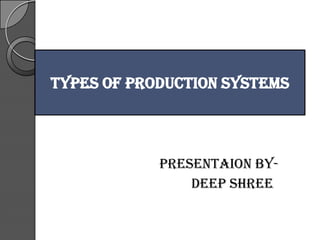 TYPES OF PRODUCTION SYSTEMS




            PRESENTAION BY-
                DEEP SHREE
 