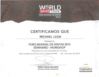 Certificate of World Sales Forum