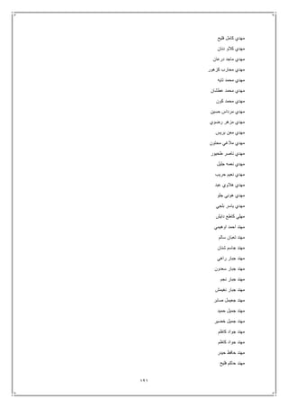 121
‫فليح‬ ‫كامل‬ ‫مهدي‬
‫دنان‬ ‫كالو‬ ‫مهدي‬
‫درعان‬ ‫ماجد‬ ‫مهدي‬
‫كزهور‬ ‫محارب‬ ‫مهدي‬
‫تايه‬ ‫محمد‬ ‫مهدي‬
‫عطشان‬ ‫محمد‬ ‫مهدي‬
‫كون‬ ‫محمد‬ ‫مهدي‬
‫حسين‬ ‫مرداس‬ ‫مهدي‬
‫رضوي‬ ‫مزهر‬ ‫مهدي‬
‫بريس‬ ‫معن‬ ‫مهدي‬
‫محتون‬ ‫مالغي‬ ‫مهدي‬
‫طحيور‬ ‫ناصر‬ ‫مهدي‬
‫جليل‬ ‫نعمه‬ ‫مهدي‬
‫حريب‬ ‫نعيم‬ ‫مهدي‬
‫مهدي‬‫عبد‬ ‫هالوي‬
‫جلو‬ ‫هوني‬ ‫مهدي‬
‫بلجي‬ ‫ياسر‬ ‫مهدي‬
‫دايش‬ ‫كاطع‬ ‫مهلي‬
‫اوهيمي‬ ‫احمد‬ ‫مهند‬
‫سالم‬ ‫تعبان‬ ‫مهند‬
‫شنان‬ ‫جاسم‬ ‫مهند‬
‫راهي‬ ‫جبار‬ ‫مهند‬
‫سعدون‬ ‫جبار‬ ‫مهند‬
‫نجم‬ ‫جبار‬ ‫مهند‬
‫نغيمش‬ ‫جبار‬ ‫مهند‬
‫صابر‬ ‫جعيمل‬ ‫مهند‬
‫حميد‬ ‫جميل‬ ‫مهند‬
‫خضير‬ ‫جميل‬ ‫مهند‬
‫كاظم‬ ‫جواد‬ ‫مهند‬
‫كاظم‬ ‫جواد‬ ‫مهند‬
‫حيدر‬ ‫حافظ‬ ‫مهند‬
‫مه‬‫فليح‬ ‫حاكم‬ ‫ند‬
 