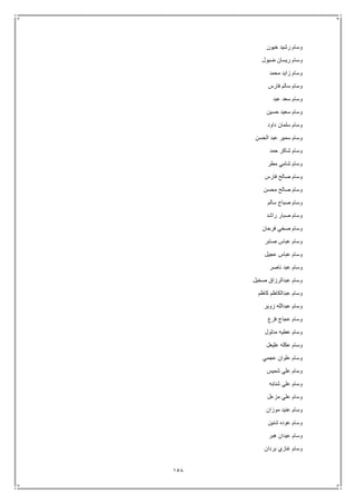 158
‫خيون‬ ‫رشيد‬ ‫وسام‬
‫ضيول‬ ‫ريسان‬ ‫وسام‬
‫زا‬ ‫وسام‬‫محمد‬ ‫يد‬
‫فارس‬ ‫سالم‬ ‫وسام‬
‫عبد‬ ‫سعد‬ ‫وسام‬
‫حسين‬ ‫سعيد‬ ‫وسام‬
‫داود‬ ‫سلمان‬ ‫وسام‬
‫الحسن‬ ‫عبد‬ ‫سمير‬ ‫وسام‬
‫حمد‬ ‫شاكر‬ ‫وسام‬
‫مطر‬ ‫شامي‬ ‫وسام‬
‫فارس‬ ‫صالح‬ ‫وسام‬
‫محسن‬ ‫صالح‬ ‫وسام‬
‫سالم‬ ‫صباح‬ ‫وسام‬
‫راشد‬ ‫صبار‬ ‫وسام‬
‫فرحان‬ ‫صخي‬ ‫وسام‬
‫صابر‬ ‫عباس‬ ‫وسام‬
‫عجيل‬ ‫عباس‬ ‫وسام‬
‫ناصر‬ ‫عبد‬ ‫وسام‬
‫صخيل‬ ‫عبدالرزاق‬ ‫وسام‬
‫وس‬‫كاظم‬ ‫عبدالكاظم‬ ‫ام‬
‫زوير‬ ‫عبدالله‬ ‫وسام‬
‫فزع‬ ‫عجاج‬ ‫وسام‬
‫مدلول‬ ‫عطيه‬ ‫وسام‬
‫عليعل‬ ‫عكله‬ ‫وسام‬
‫عجمي‬ ‫علوان‬ ‫وسام‬
‫شميس‬ ‫علي‬ ‫وسام‬
‫شنابه‬ ‫علي‬ ‫وسام‬
‫مزعل‬ ‫علي‬ ‫وسام‬
‫موزان‬ ‫عنيد‬ ‫وسام‬
‫شنين‬ ‫عوده‬ ‫وسام‬
‫هبر‬ ‫عيدان‬ ‫وسام‬
‫بردان‬ ‫غازي‬ ‫وسام‬
 