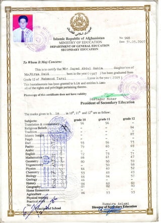My Certificate from School