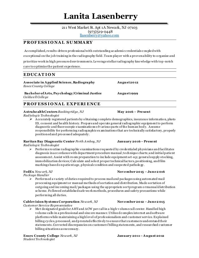 lanita lasenberry radiography resume