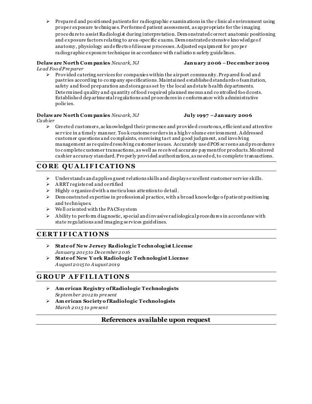 radiography resume