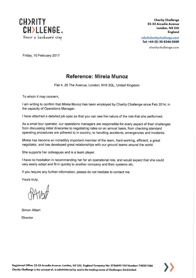 recommendation letter charity challenge charity letter