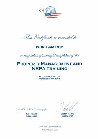 Certificate of Property Management and NEPA Training