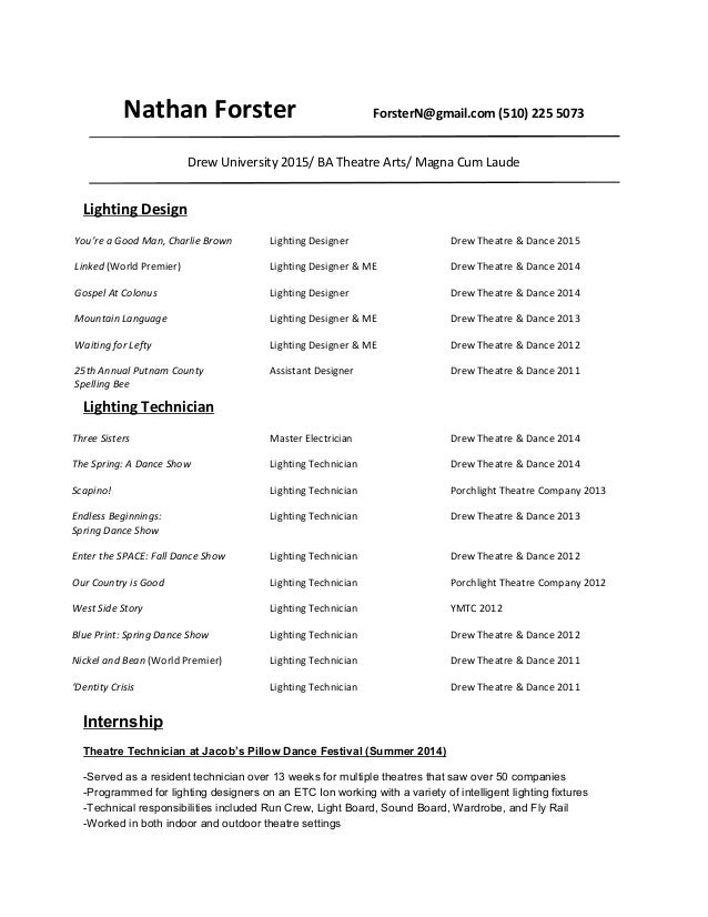 Nathan Forster Lighting Resume