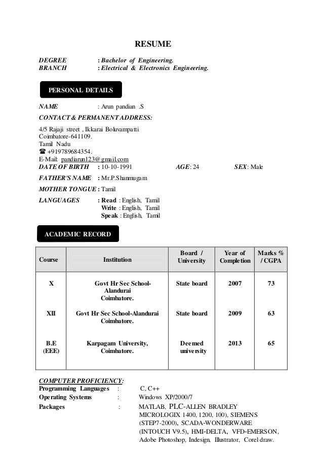 ex of resume