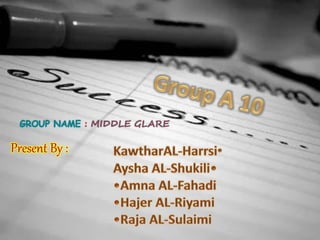 GROUP NAME : MIDDLE GLARE
Present By :
 