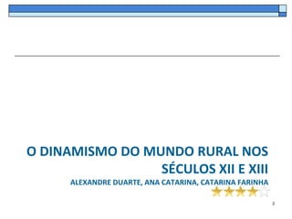O DINAMISMO DO MUNDO RURAL NOS
                 SÉCULOS XII E XIII
      ALEXANDRE DUARTE, ANA CATARINA, CATARINA FARINHA

                                                         3
 