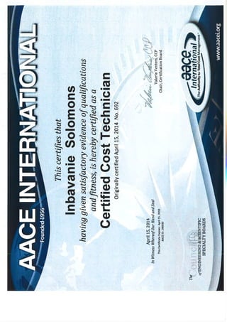 Certification Cost Technician PDF Certification Cost Technician PDF