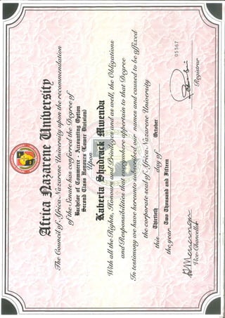 Bachelors of Commerce Degree Final Certificate
