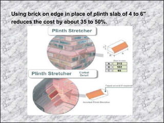 Using brick on edge in place of plinth slab of 4 to 6″
reduces the cost by about 35 to 50%.
 