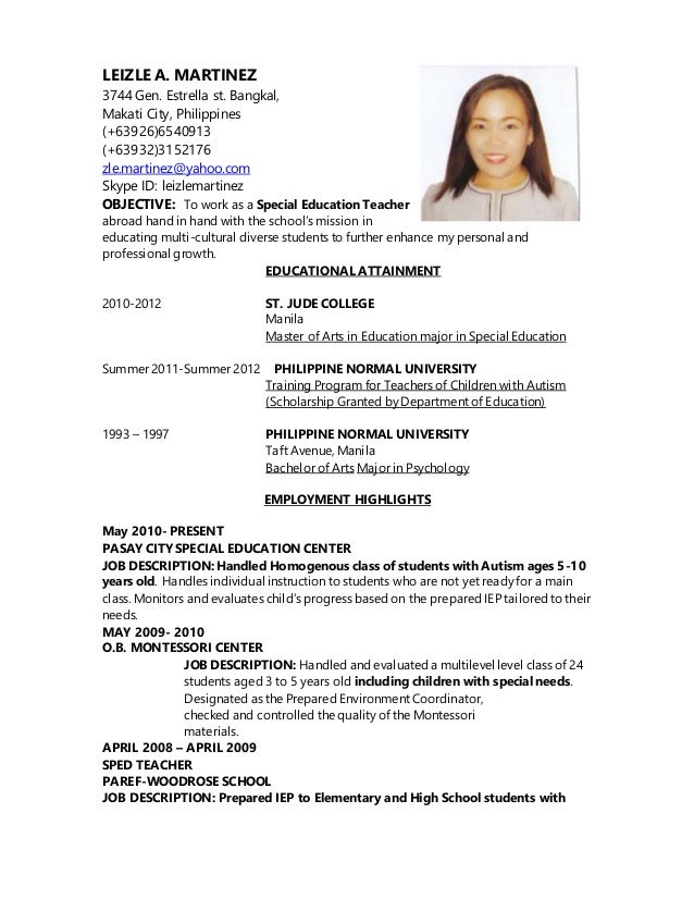 sle resume for elementary teachers in the philippines without experience resume updatedsped 2 sle resume for elementary teachers in the philippines without experience resume updatedsped 2