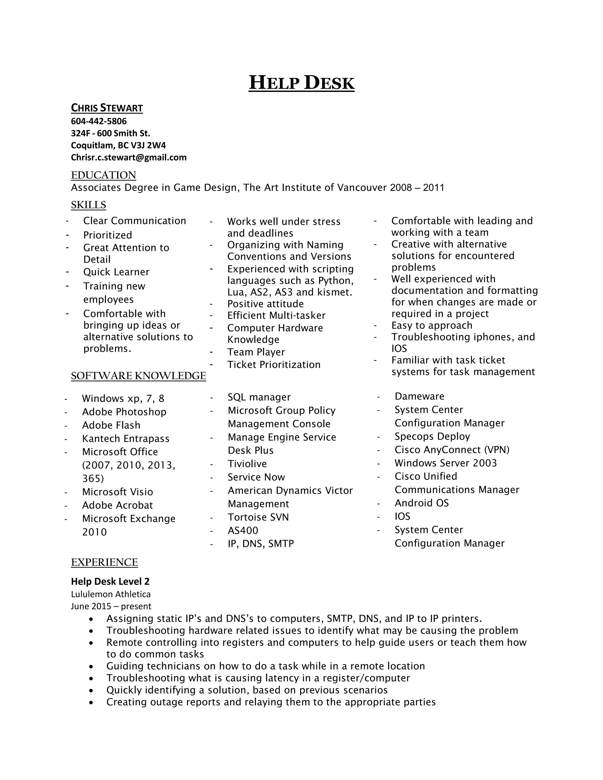 Chris Stewart Helpdesk Resume - Chris Stewart Helpdesk Resume 1 2048 