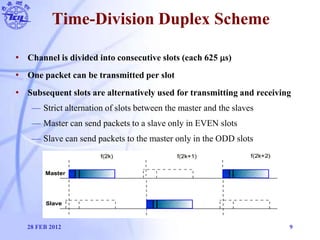 Time-Division Duplex Scheme
• Channel is divided into consecutive slots (each 625 s)
• One packet can be transmitted per ...