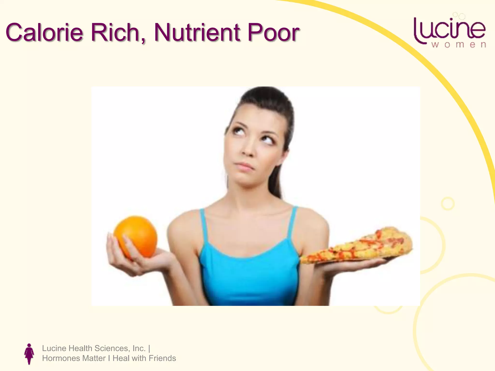 Lucine Health Sciences, Inc. |
Hormones Matter I Heal with Friends
Calorie Rich, Nutrient Poor
 