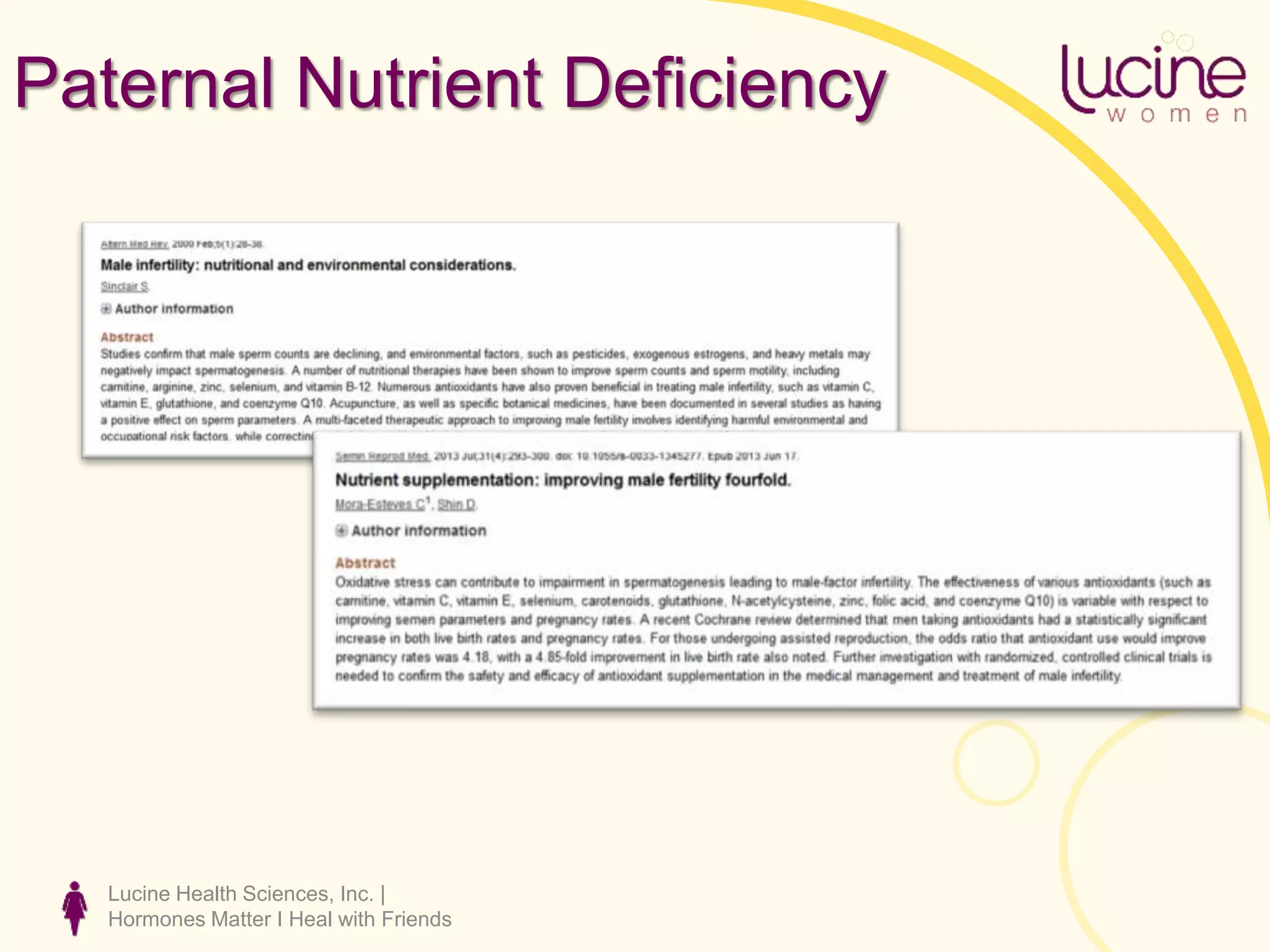 Lucine Health Sciences, Inc. |
Hormones Matter I Heal with Friends
Paternal Nutrient Deficiency
 