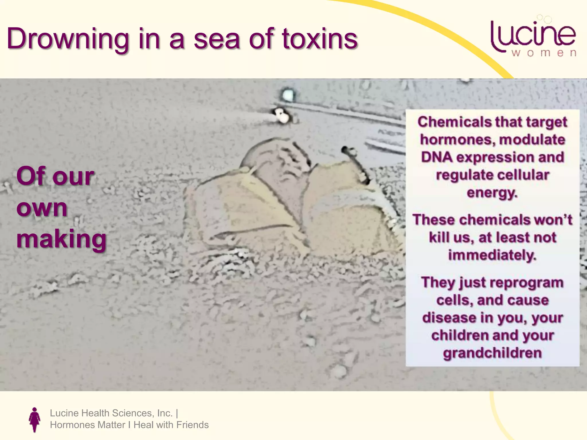 Drowning in a sea of toxins
Lucine Health Sciences, Inc. |
Hormones Matter I Heal with Friends
Of our
own
making
 