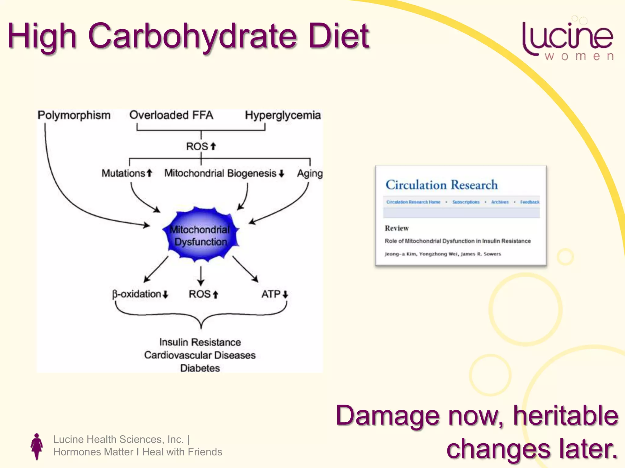 Lucine Health Sciences, Inc. |
Hormones Matter I Heal with Friends
High Carbohydrate Diet
Damage now, heritable
changes later.
 