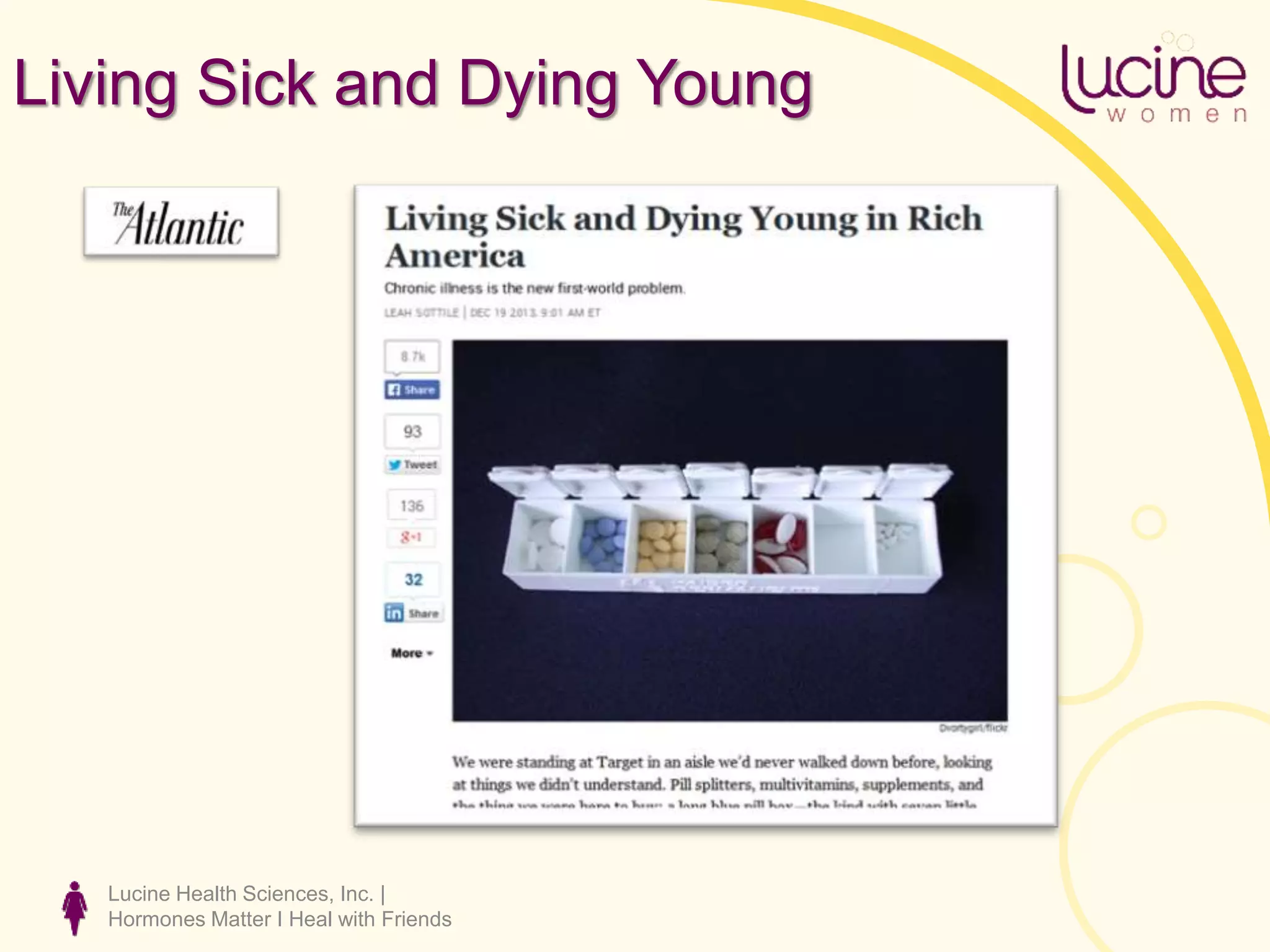 Lucine Health Sciences, Inc. |
Hormones Matter I Heal with Friends
Living Sick and Dying Young
 