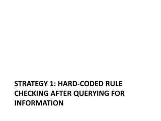 STRATEGY 1: HARD-CODED RULE
CHECKING AFTER QUERYING FOR
INFORMATION
 