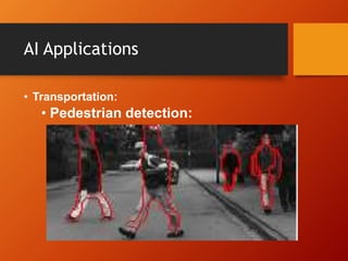 AI Applications
• Transportation:
• Pedestrian detection:
 