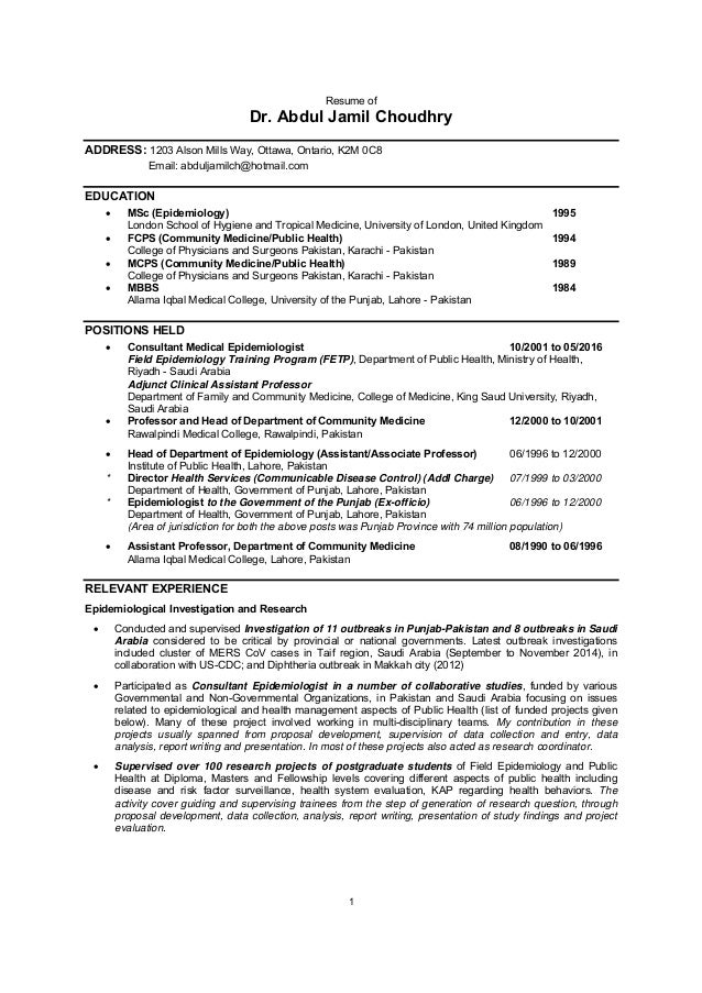 epidemiologist resume