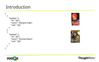 Introduction
[
{
"speaker": {
"id": "007",
"name": "Manjyot Singh",
"role": "QA"
}
},
{
"speaker": {
"id": "001",
"name": "Ruchika Rawat",
"role": "QA"
}
}
]
 