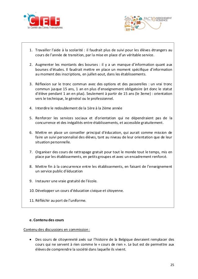 Rapport des élèves sur le Pacte d'excellence