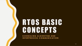 RTOS BASIC
CONCEPTS
S C H E D U L I N G A L G O R I T H M A N D
I N T E R P R O C E S S C O M M U N I C A T I O N
13
 