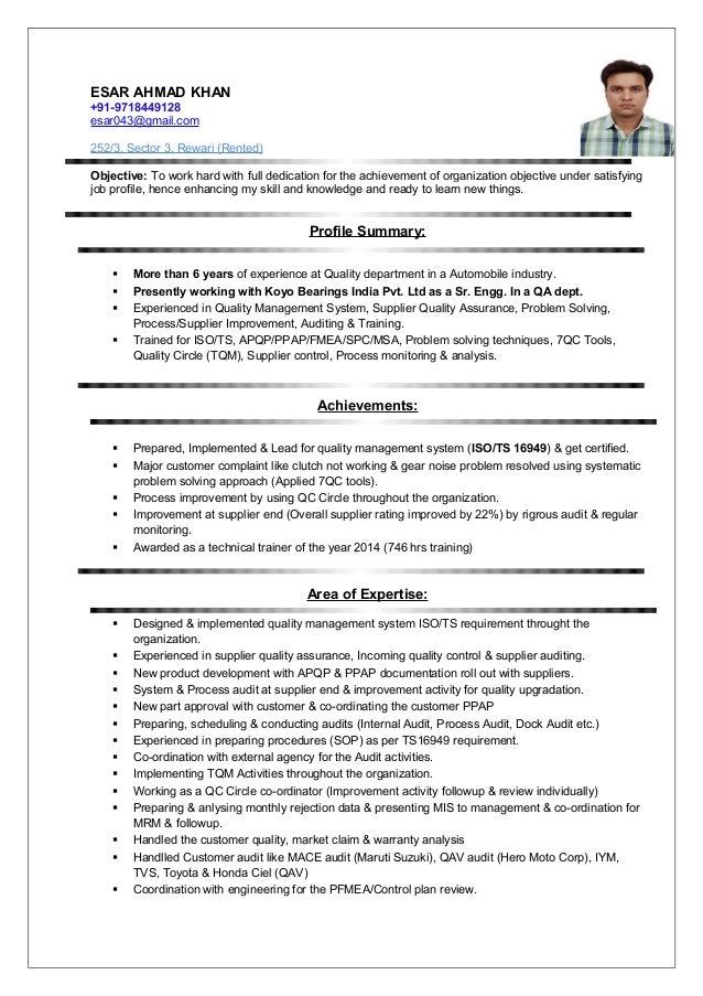 resume qa 6 years exp in automotive company
