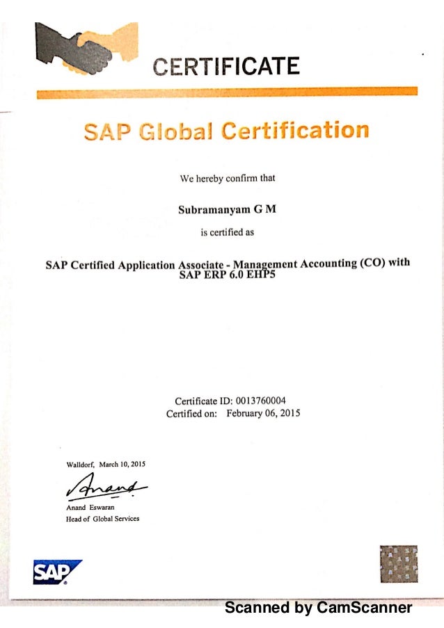 Sap Certificate Co Certification Feb 2015