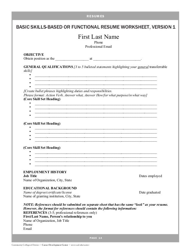 Functional resume worksheet