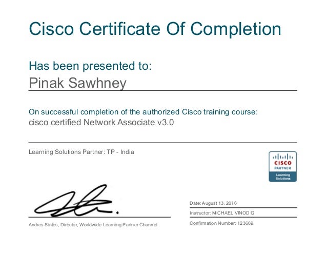 Cisco Certified Course Completion Certificate - Bank2home.com