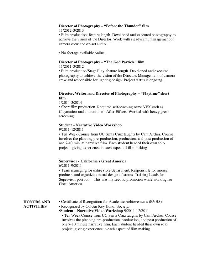 film student resumes