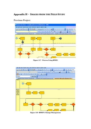 Appendix H – IMAGES FROM THE FIELD STUDY
Previous Project
Figure 117 – Process Using BPMN
Figure 118 –BPMN’s Change Management
 