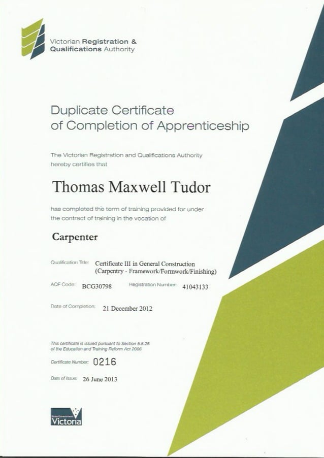 Apprenticeship certificate