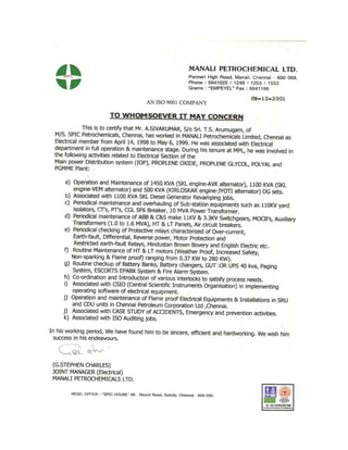 Manali Petrochemicals Certificate