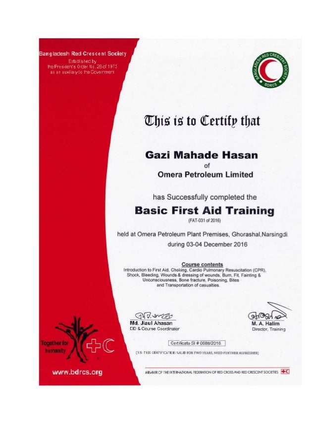 basic first aid training certificate basic first aid training
