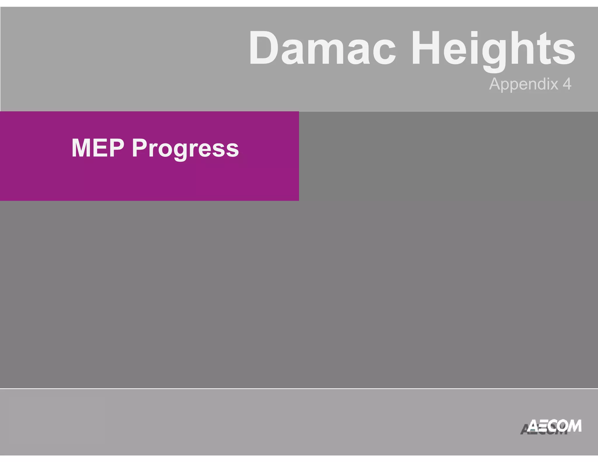 QATAR 
ACCOUNT 
MANAGEMENT 
PROGRAM 
Damac Heights 
Appendix 4 
MEP Progress 
 