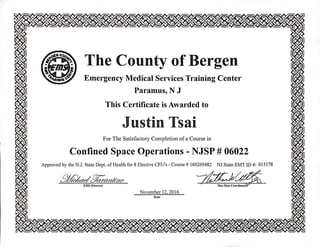 Justin Tsai Confined Space Operations Cert