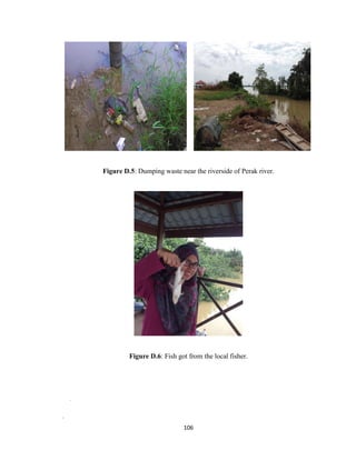 106
Figure D.5: Dumping waste near the riverside of Perak river.
Figure D.6: Fish got from the local fisher.
Thk
Fish g
 