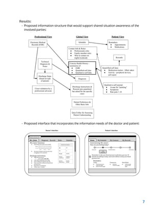  
Results:
- Proposed information structure that would support shared situation awareness of the
involved parties:
- Proposed interface that incorporates the information needs of the doctor and patient: 
 
7
 