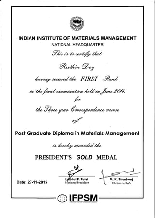 IIMM Certificate final Gold medal
