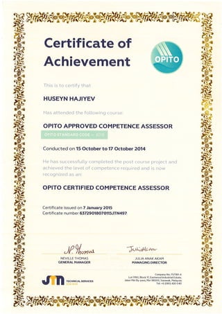 Competency Assessor Certificate OPITO