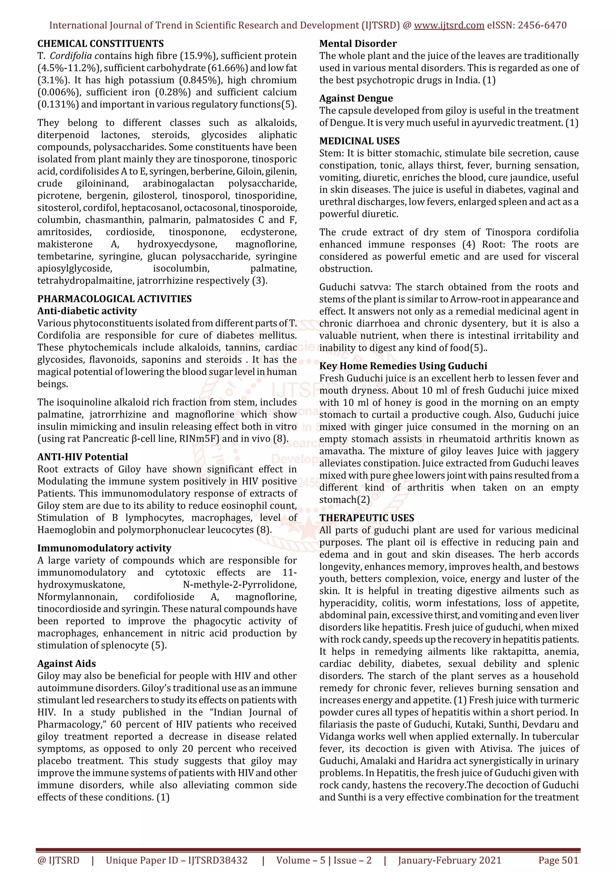 GUDUCHI Tinospora Cordifolia The Amrita for Life | PDF