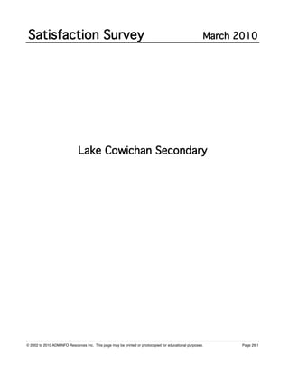 Satisfaction Survey                                                                                   March 2010




                              Lake Cowichan Secondary




© 2002 to 2010 ADMINFO Resources Inc. This page may be printed or photocopied for educational purposes.      Page 29.1
 