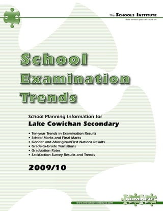 !   !




        School Planning Information for
        Lake Cowichan Secondary
        •   Ten-year Trends in Examination Results
        •   School Marks and Final Marks
        •   Gender and Aboriginal/First Nations Results
        •   Grade-to-Grade Transitions
        •   Graduation Rates
        •   Satisfaction Survey Results and Trends



        2009/10
 
