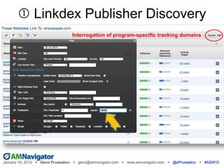 Interrogation of program-specific tracking domains
 Linkdex Publisher Discovery
 